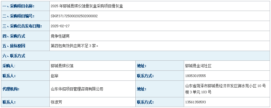 2025年郓城县殡仪馆骨灰盒采购项目废标公告