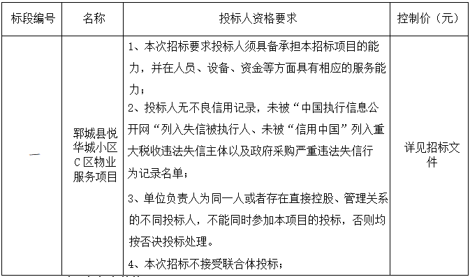 郓城县悦华城小区C区物业服务项目 招标公告
