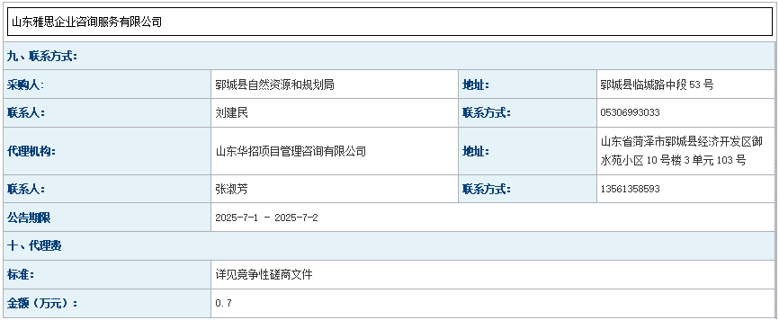 郓城县2024年土地征收成片开发方案项目成 交公告
