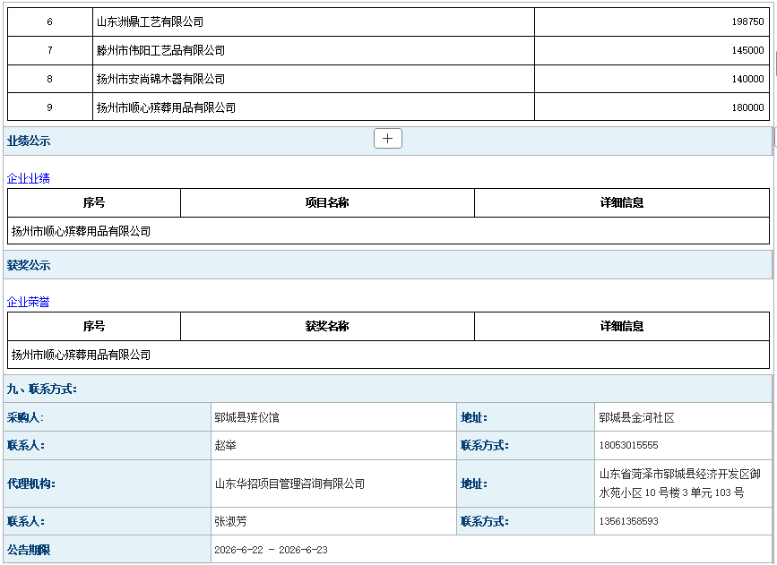 2026年郓城县殡仪馆骨灰盒采购项目成 交公告